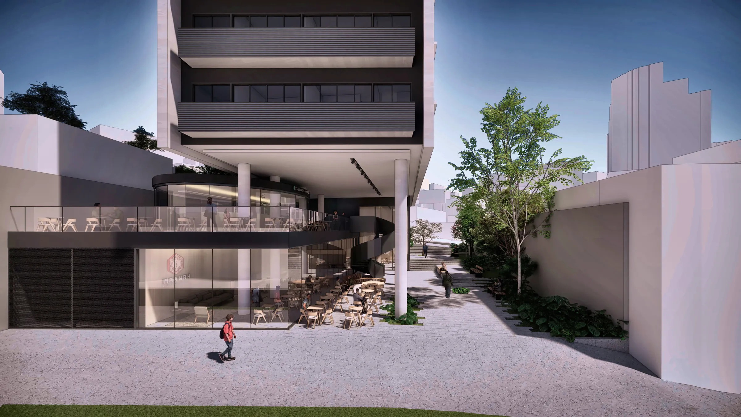 Passagem do boulevard com mezanino e lojas